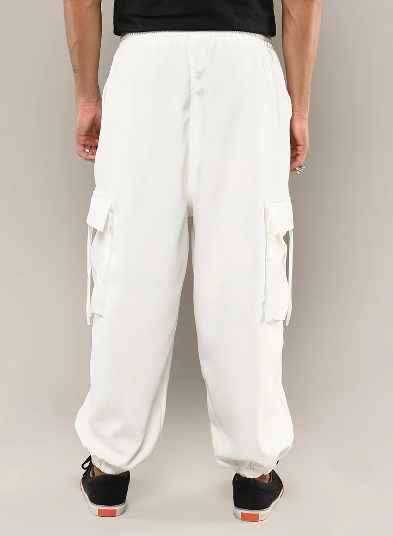 كامبوس سوترا Men's Chalk White Slouchy Utility Trousers