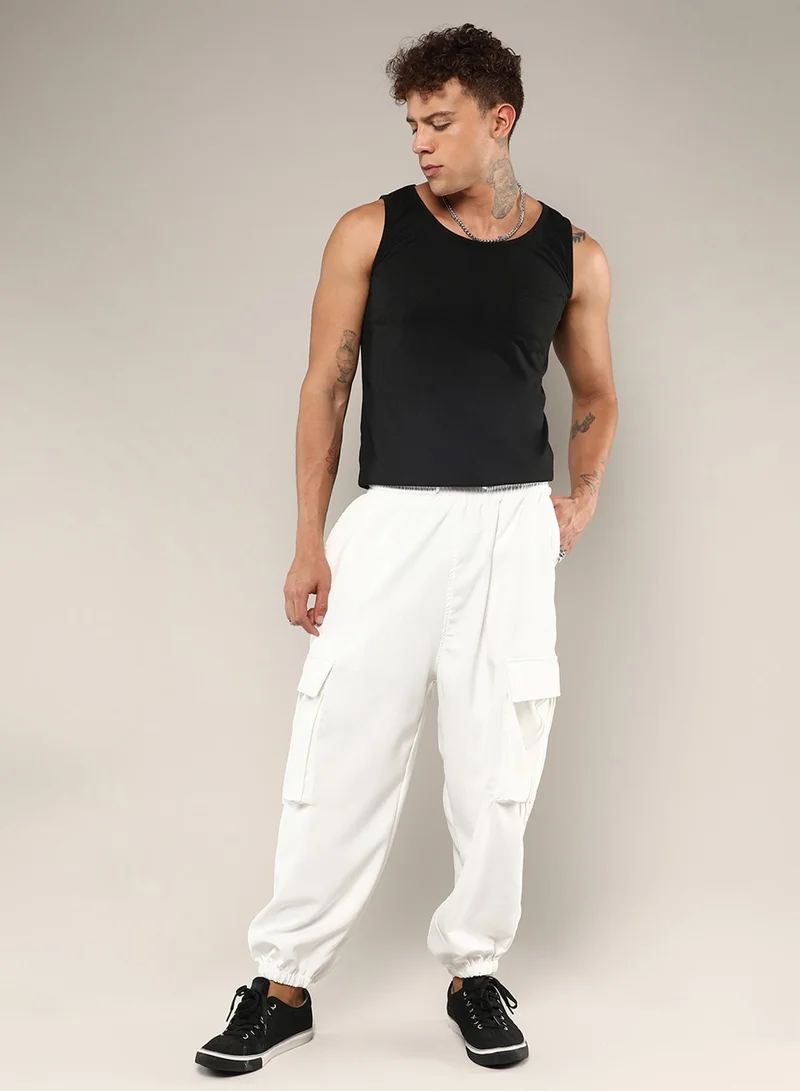 كامبوس سوترا Men's Chalk White Slouchy Utility Trousers