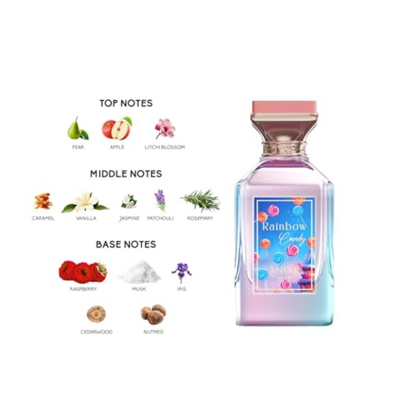 عطر رينبو كاندي اكستريت دي بارفان 100 مل للنساء، عطر فاكهي حلو يدوم طويلاً مع الكمثرى والتفاح والليتشي والتوت والكراميل والفانيليا والمسك - Image 3