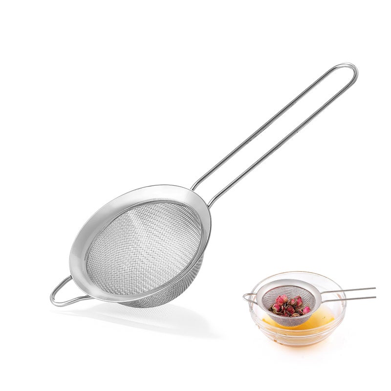 Fine Mesh Strainers for Kitchen COKUMA Stainless Steel Metal Hand Small Mini Sieve Strainer Cocktail Strainer Tea Coffee Juice StrainerFood Strainer with Handlle 335inch Silver
