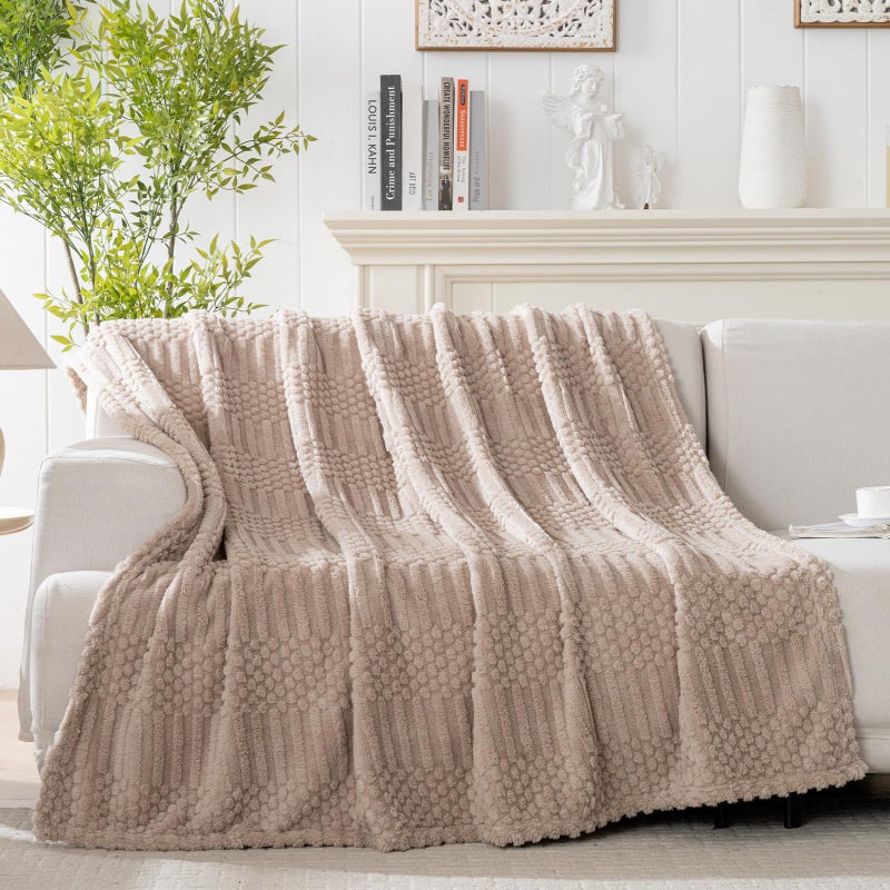Lussena 50x70 Inch Brown Throw Blanket - Soft & Fluffy Fleece, Neutral Tan Color, Cute & Aesthetic, Perfect for Sofa, Couch, Chair, Bed, Living Room & Bedroom, All-Season Use, Plush & Cozy Decorative Blanket - Image 3