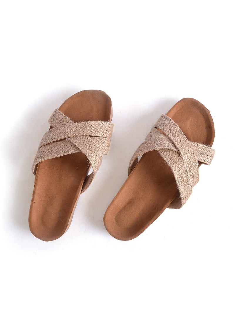 LIFESTYLISH - Slipper Flat Material Burlap SL-120 - Beige - Image 1