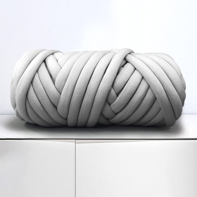 ARM KNITTING YARN FOR CHUNKY BRAIDED KNOT THROW BLANKET DIY SOFT EXTRA COTTON WASHABLE TUBE BULKY GIANT YARN FOR WEAVE CRAFT CROCHET LIGHT GRAY 22LB