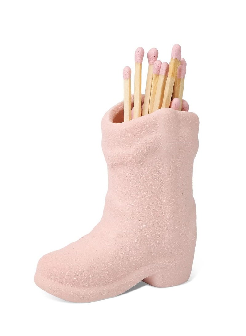 سيوسي حامل كبريت من السيراميك على شكل حذاء رعاة البقر مع مكان للإشعال، حامل عيدان الثقاب على شكل حذاء رعاة البقر باللون الوردي، إكسسوار ديكوري جذاب للاستخدام داخلي في الحمام، غرفة النوم، المطبخ. - Image 1
