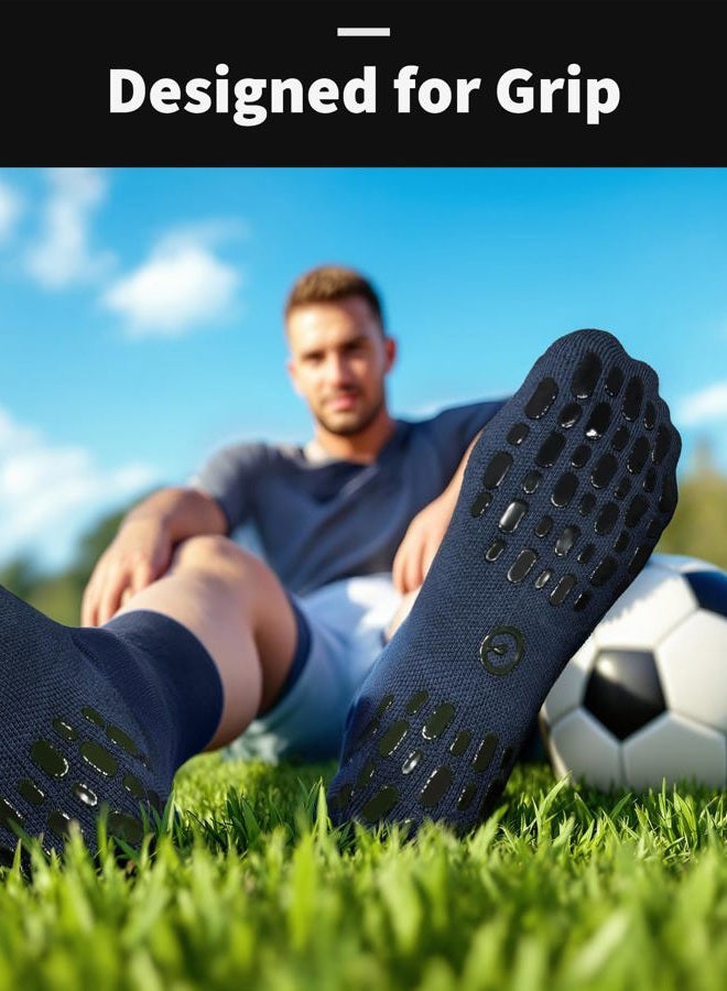 CWVLC Grip Socks Soccer - Cushioned Non-Slip Grippy for Men & Women Athletic - Barre Hospital Sticky Slipper Socks, Navy Blue, L - Image 2