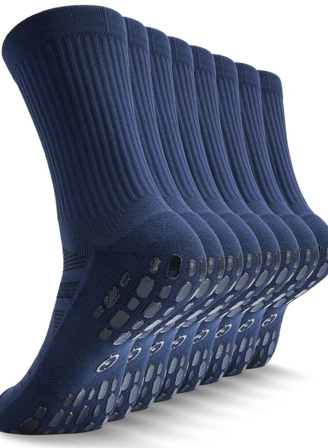 CWVLC Grip Socks Soccer - Cushioned Non-Slip Grippy for Men & Women Athletic - Barre Hospital Sticky Slipper Socks, Navy Blue, L - Image 1