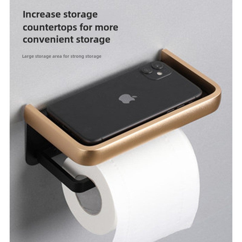 Roll Paper Holder Black Gold Space Aluminum Bathroom Bathroom Hotel Toilet Mobile Phone Paper Towel Holder Storage Rack Thickeneded Toilet Paper(Black gold double layer) - Image 2