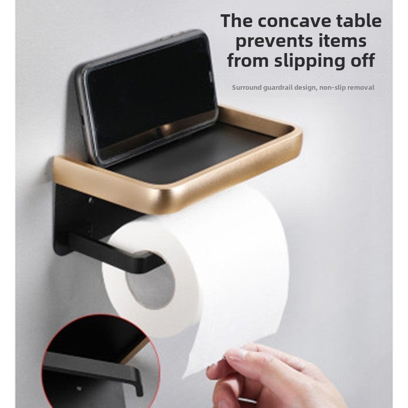 Roll Paper Holder Black Gold Space Aluminum Bathroom Bathroom Hotel Toilet Mobile Phone Paper Towel Holder Storage Rack Thickeneded Toilet Paper(Black gold double layer) - Image 3