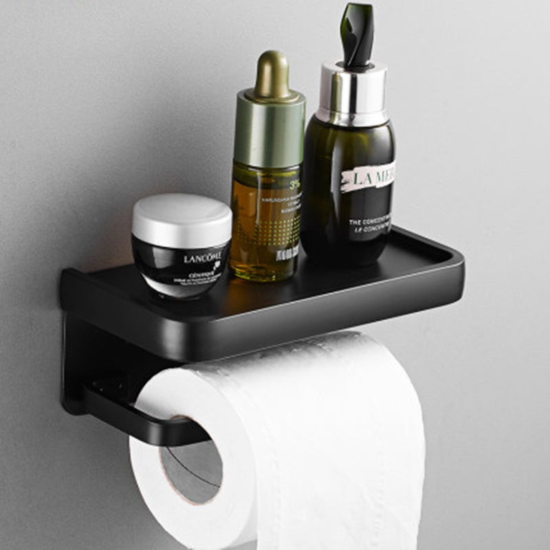 Roll Paper Holder Black Gold Space Aluminum Bathroom Bathroom Hotel Toilet Mobile Phone Paper Towel Holder Storage Rack Thickeneded Toilet Paper(Black gold double layer) - Image 4