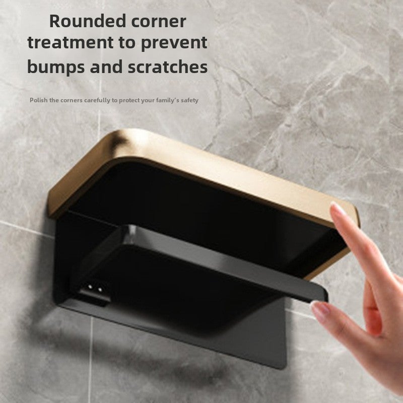 Roll Paper Holder Black Gold Space Aluminum Bathroom Bathroom Hotel Toilet Mobile Phone Paper Towel Holder Storage Rack Thickeneded Toilet Paper(Black gold double layer) - Image 5