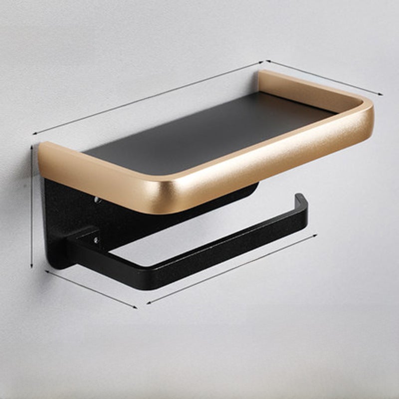 Roll Paper Holder Black Gold Space Aluminum Bathroom Bathroom Hotel Toilet Mobile Phone Paper Towel Holder Storage Rack Thickeneded Toilet Paper(Black gold double layer) - Image 1