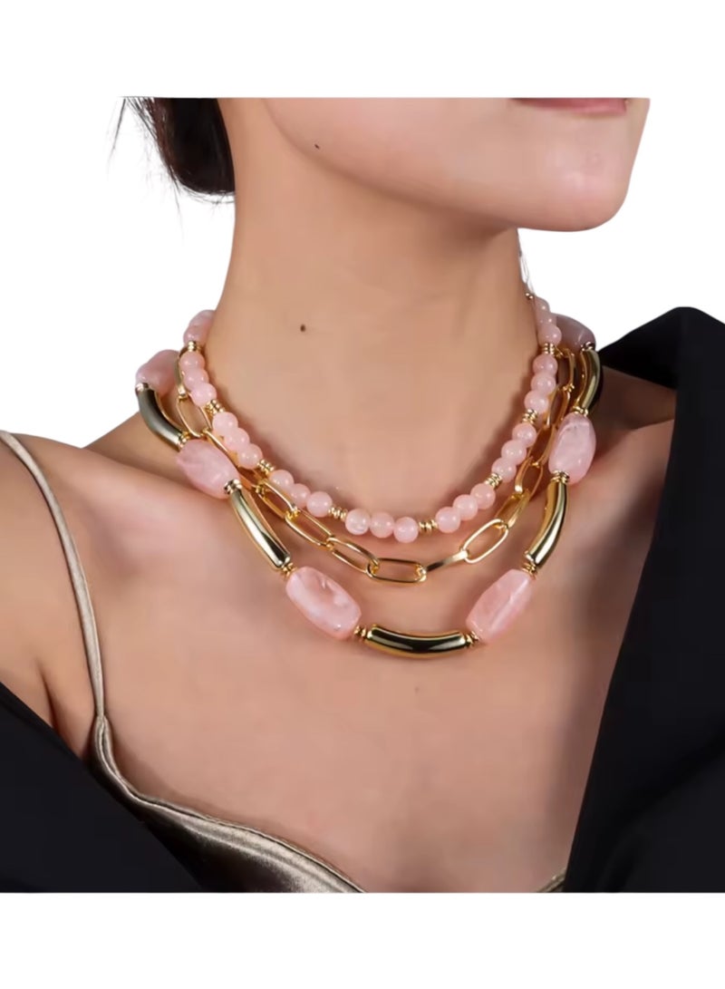 ANUM BY MUNA Luxury Handmade Necklace with Rose Quartz & Gold Accents - Image 2