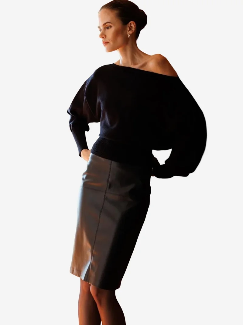 Mixray Black Mixray Ribbed Boat Neck Sweater for Women | Best Price UAE