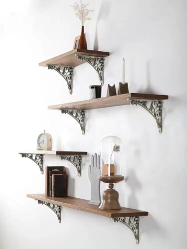 CABDM Decorative Shelf Bracket 10 inch, Brushed Antique Brass Brackets for Shelving, Heavy Duty Vintage, DIY Projects, Hardware Included, 4 Pack, 9.84x7x1.73 inch，Baroque Style - Image 4