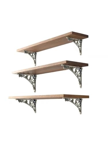CABDM Decorative Shelf Bracket 10 inch, Brushed Antique Brass Brackets for Shelving, Heavy Duty Vintage, DIY Projects, Hardware Included, 4 Pack, 9.84x7x1.73 inch，Baroque Style - Image 5
