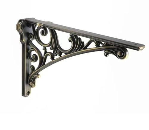 CABDM Decorative Shelf Bracket 10 inch, Brushed Antique Brass Brackets for Shelving, Heavy Duty Vintage, DIY Projects, Hardware Included, 4 Pack, 9.84x7x1.73 inch，Baroque Style - Image 1