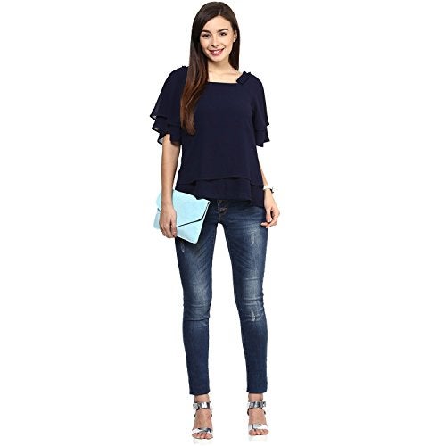 RARE Women Navy Blue Georgette Top (EP1211-S) - Image 4