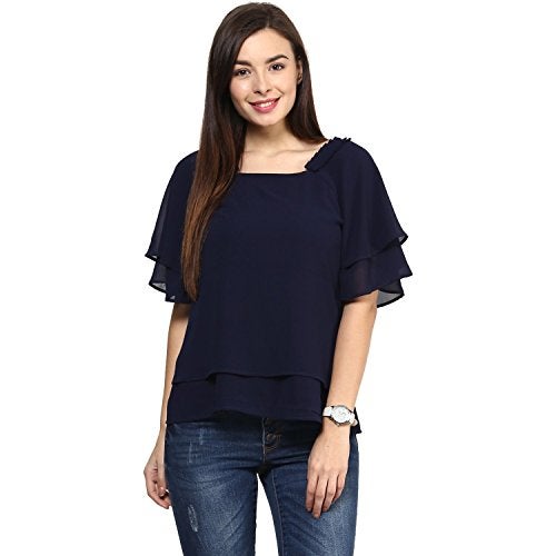 RARE Women Navy Blue Georgette Top (EP1211-S) - Image 1