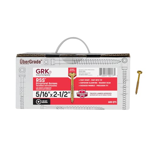 GRK Fasteners RSS 5/16 x 2-1/2 Inch, Structural Screws, 600 PCS, Rust Resistant Climatek Coating, Heavy-Duty Framing & Decking Screws, Fast Bite Tip, Star Drive Recess, Gold - Image 1