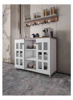 AGD Coffee Corner Cabinet, Kitchen Bakers, with Wooden Spice Rack and Cup Hanging, Perfect for Living Room, Kitchen, Office, White  - Image 1