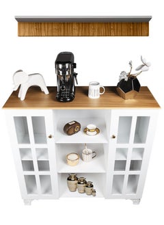 AGD Coffee Corner Cabinet, Kitchen Bakers, with Wooden Spice Rack and Cup Hanging, Perfect for Living Room, Kitchen, Office, White  - Image 5