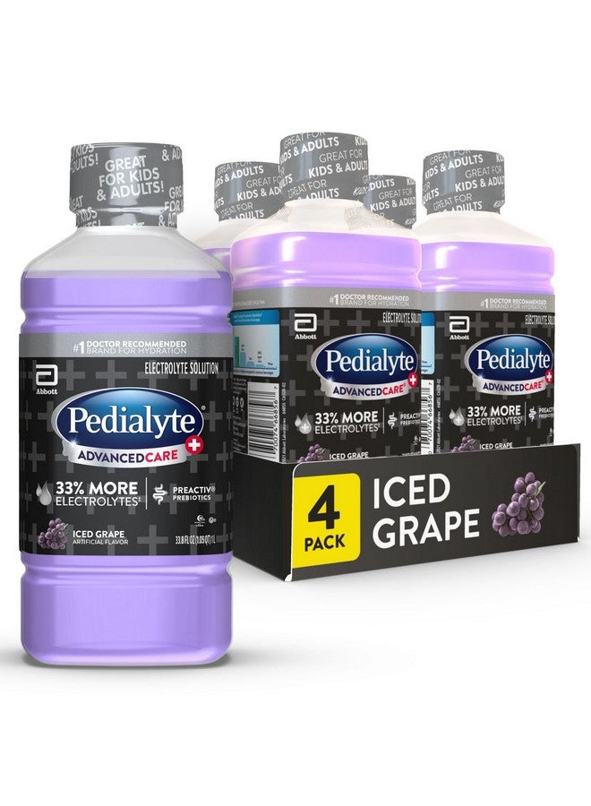 Pedialyte AdvancedCare Plus Electrolyte Hydration Drink, Has 33% More Electrolytes and Has PreActiv Prebiotics, Iced Grape, 1 Liter, Pack of 4 - Image 1