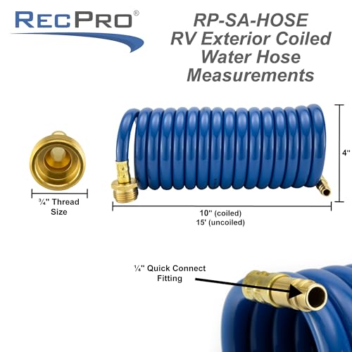 RecPro خرطوم دش خارجي لسيارات RV من RecPro | خرطوم أزرق ملفوف بطول 15' | رشاش سريع الاتصال مرن اختياري | مقاوم للأشعة فوق البنفسجية (بدون رشاش) - Image 5