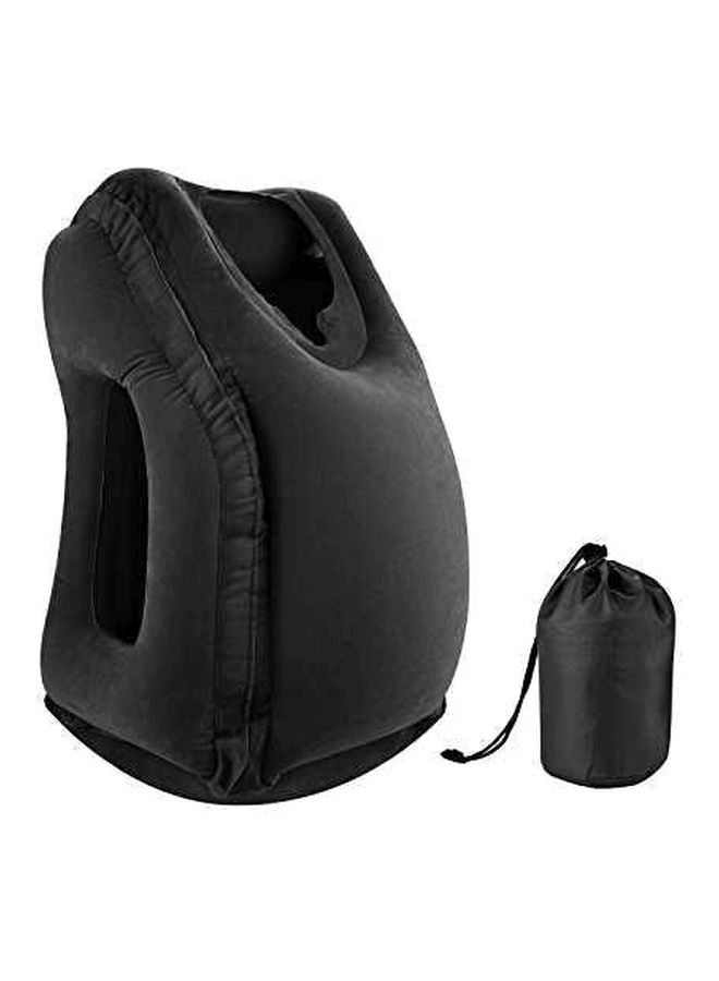 Portable Inflatable Travel Pillow Velvet Black 35x55centimeter - Image 1