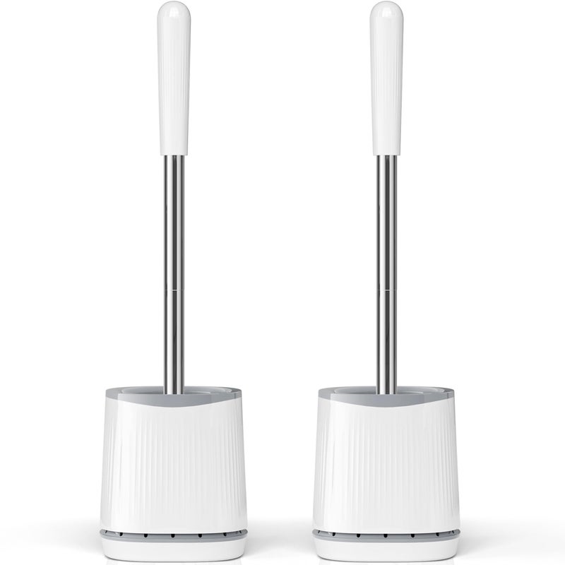 TRENTI Toilet Brush, Toilet Brush and Holder Set, Bristles Toilet Bowl Brush Head with Ventilated Holder, Wall Mounted Compact Toilet Brush Set for Bathroom Deep Cleaning (2, White) - Image 1