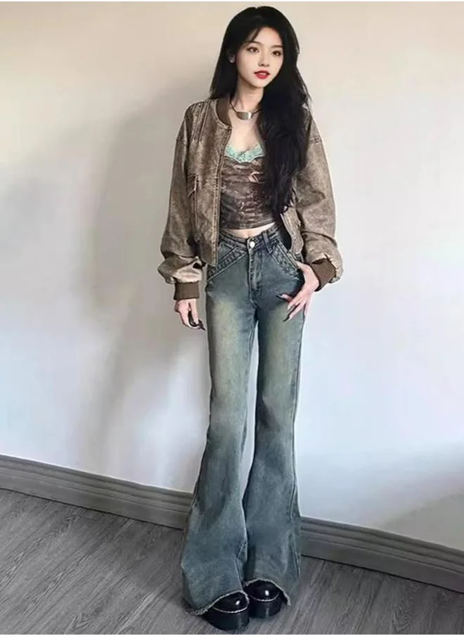 YUNIQEE Blue Flared High-Rise Light Fade Denim Jeans