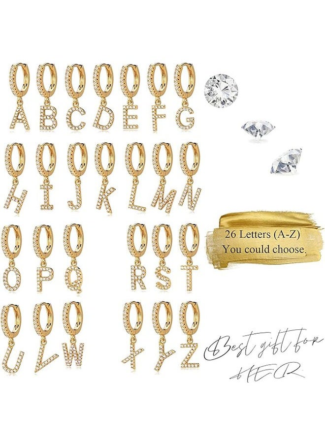 Mevecco - Women Huggie Hoop Earrings Gold Initial A-Z Dangle Drop Cubic Zirconia 14K Gold Filled Small Simple Hypoallergenic Personalized Jewelry - 26 Letters - Image 1