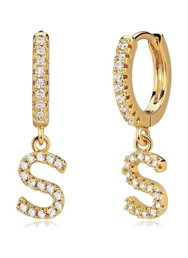 Mevecco - Women Huggie Hoop Earrings Gold Initial A-Z Dangle Drop Cubic Zirconia 14K Gold Filled Small Simple Hypoallergenic Personalized Jewelry - 26 Letters - Image 1