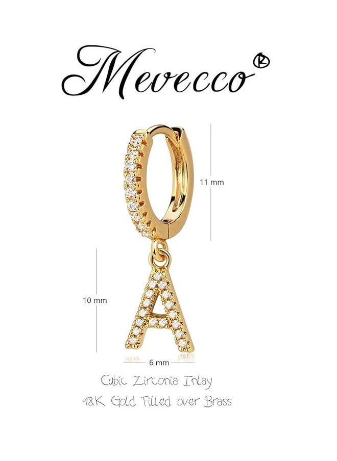 Mevecco - Women Huggie Hoop Earrings Gold Initial A-Z Dangle Drop Cubic Zirconia 14K Gold Filled Small Simple Hypoallergenic Personalized Jewelry - 26 Letters - Image 1