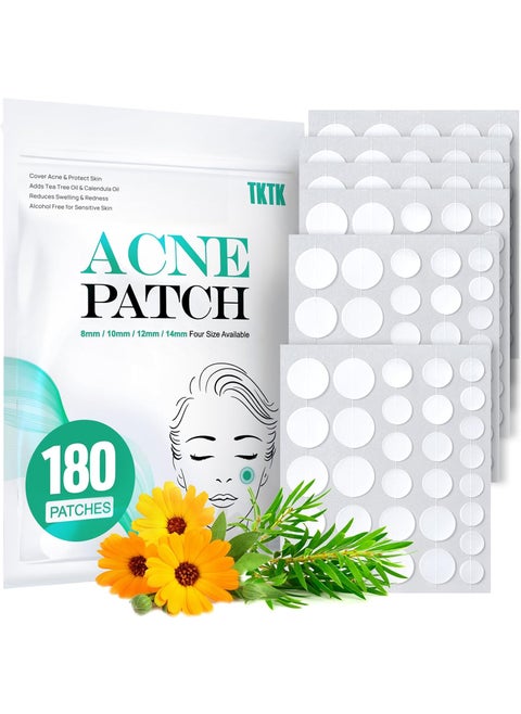 Pimple Patches for Face 4 Sizes 180 Patches Acne Patches Hydrocolloid Zit Patches Acne Dots Cystic Pimple Stickers Acne Cover Patch with Tea Tree and Calendula Oil