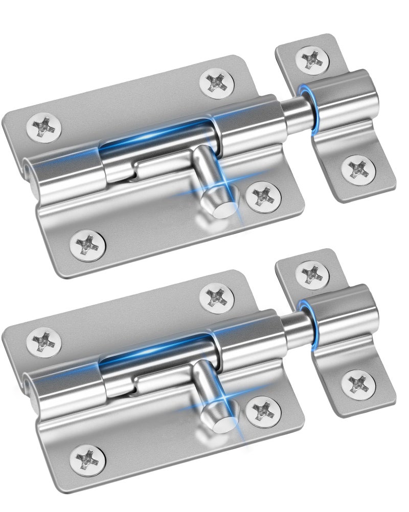 HELEMAN Door Security Slide Latch Lock with 12 Screws , 2 Pack Keyless Entry , Thickened Heavy Duty Steel Sliding , Easy to Install Gate - Image 1