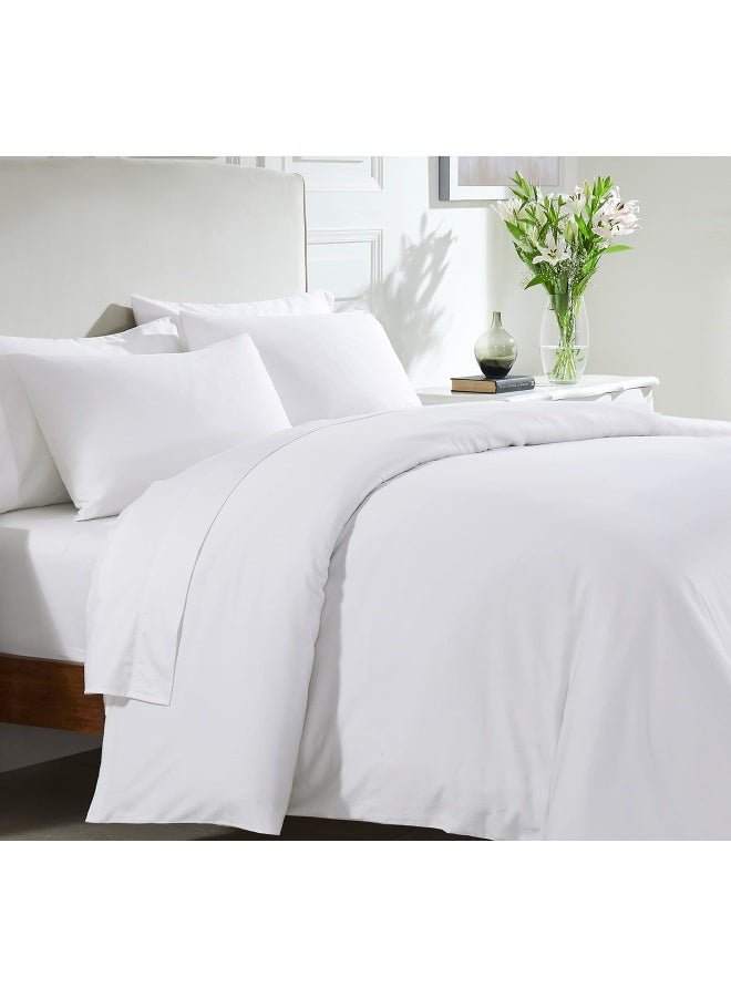 California Design Den Cotton Duvet Cover Set  400 Thread Count  Pure White  King - Image 1