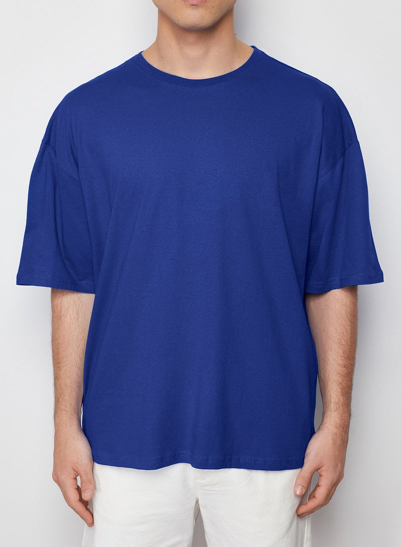 trendyol Blue Oversize T-Shirt 100% Cotton 3/4 Thick Basic Fashion - Image 5