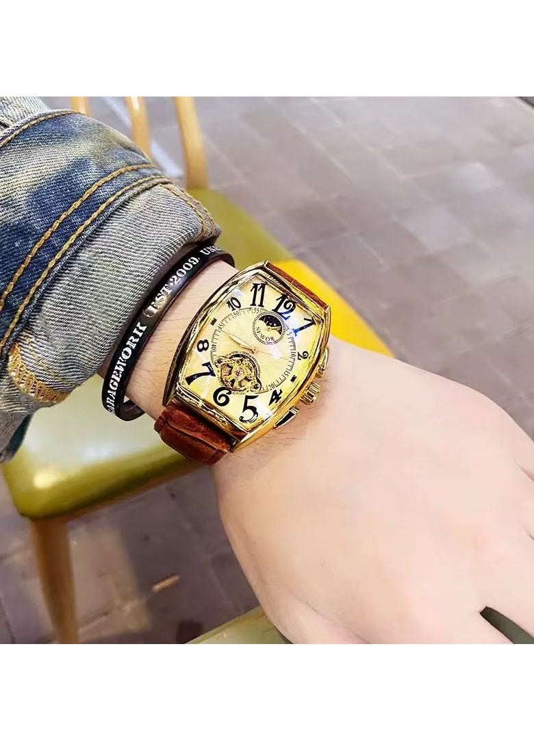 SEWOR Men's Watch Nordic Style Barrel-Shaped Fully Automatic Hub Hollow Mechanical Men's Watch Business Simple Fashionable Multifunctional Wristwatch  - Image 2