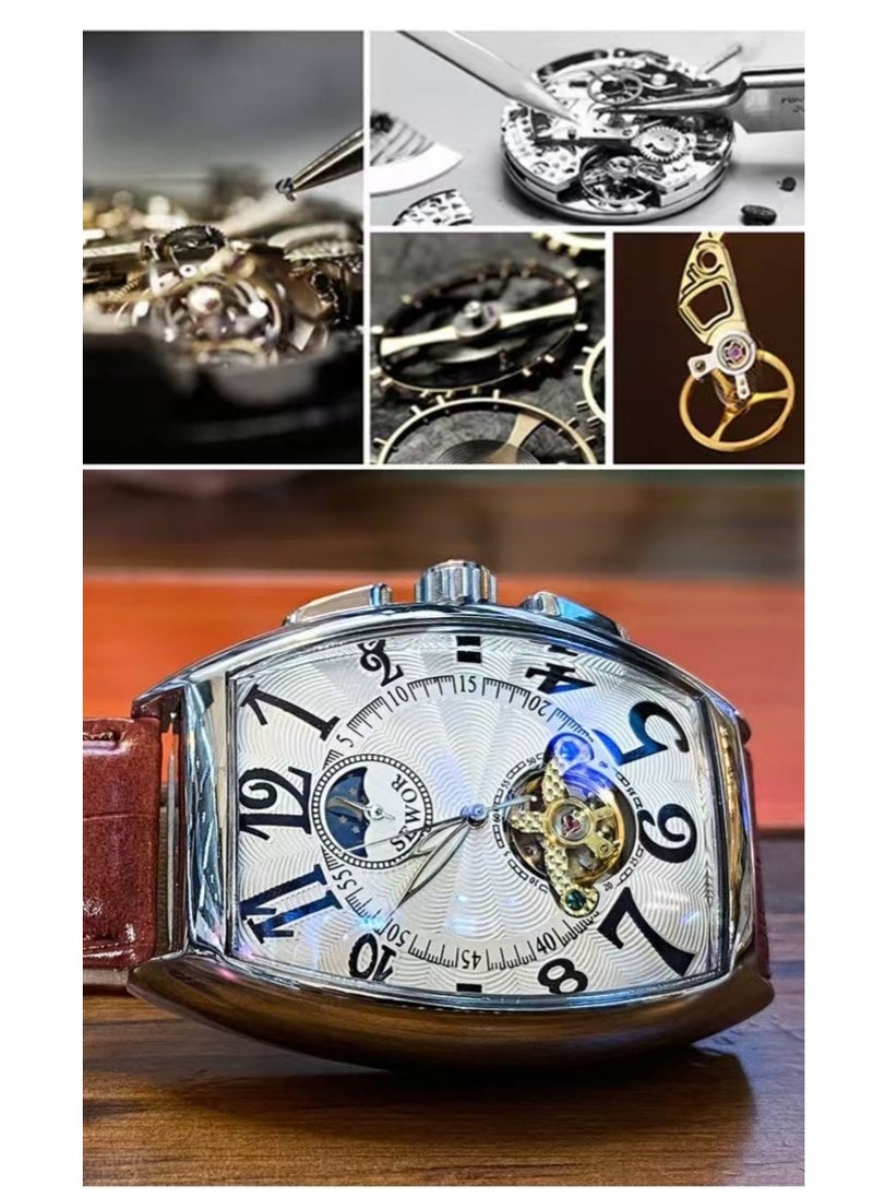 SEWOR Men's Watch Nordic Style Barrel-Shaped Fully Automatic Hub Hollow Mechanical Men's Watch Business Simple Fashionable Multifunctional Wristwatch  - Image 3