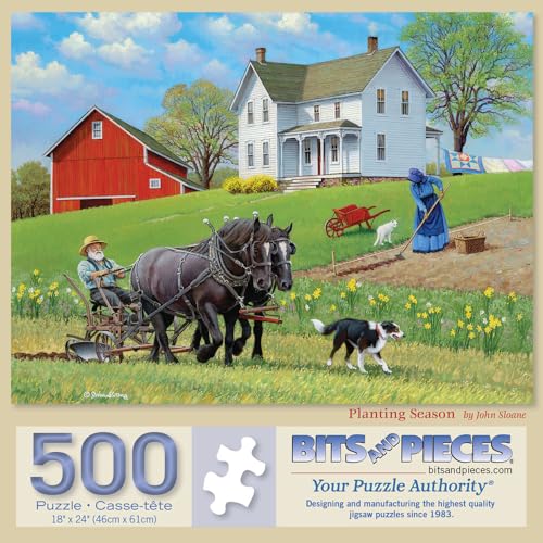 Bits and Pieces 500 Piece Jigsaw Puzzle for Adults 18 x 24 Planting Season 500 pc Farming Countryside Jigsaw by John Sloane - Image 1