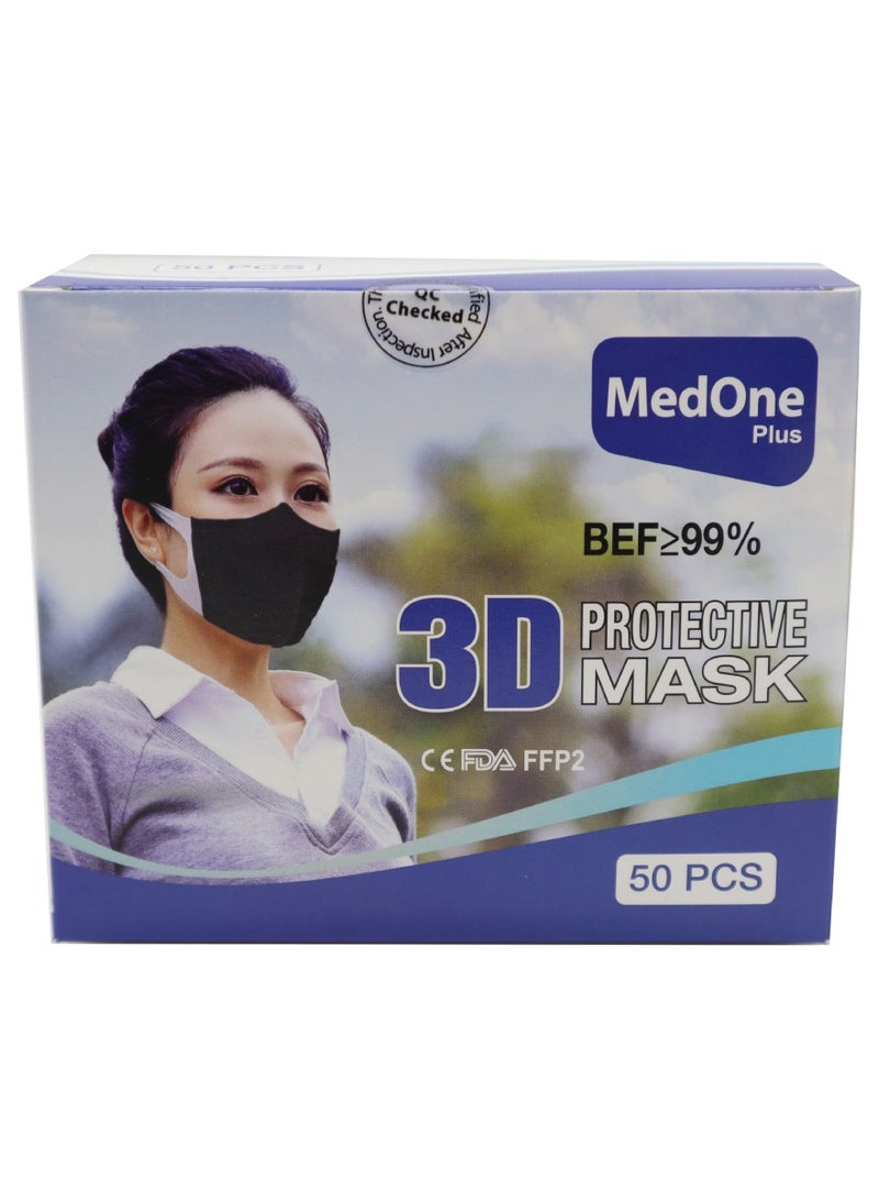 MedOne 50 Pieces Face Mask 3D Protective Adult Face Mask For Adult Unisex Black - Image 3