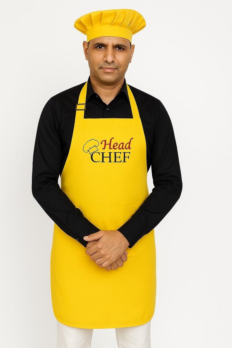 Switchon ® Waterproof Polyester Printed “HEAD CHEF” Apron with Front Pocket & Matching Chef Cap – Free Size | Durable Kitchen Apron for Men & Women | For Home Cooking, Hotels, Cafés & Restaurant Use - Image 1