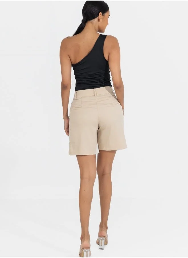 HaILYS Beige High-Waisted Tailored Shorts - Elegant Summer Shorts