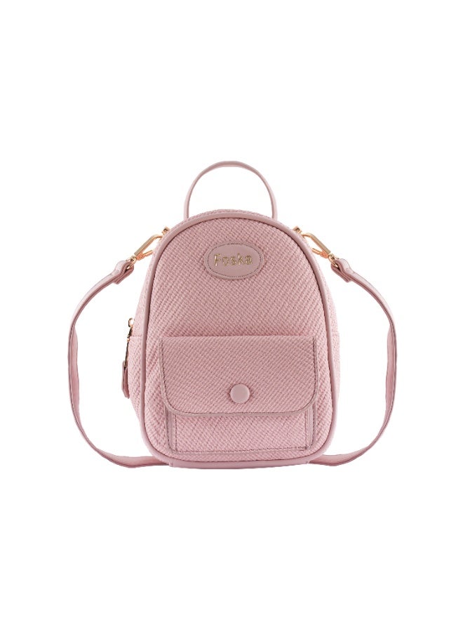 فوسكا حقيبة ظهر صغيرة (Mini Backpack) نسائية Foska قماش وكروس - عصرية ومقبض علوي لون بينك - 16x21 سم - Image 1