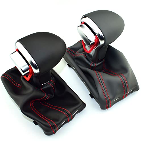Cakievro Gear Shift Knob Auto Automatic Leather Chrome for Audi A6 A7 A3 A4 A5 A6 c6 Q7 Q5 2009 2010 2011 2012 2014 4G1 713 139 R (Red line Black) - Image 3
