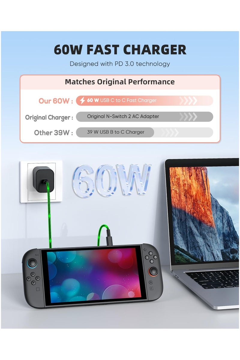 اكسيسن شاحن Switch 2، محول تيار متردد 60 واط لـ Nintendo 2 و Steam Deck، يدعم وضع TV Dock، مصدر طاقة 20 فولت/3 أمبير شحن سريع مع كابل USB C بطول 5 أقدام - Image 3