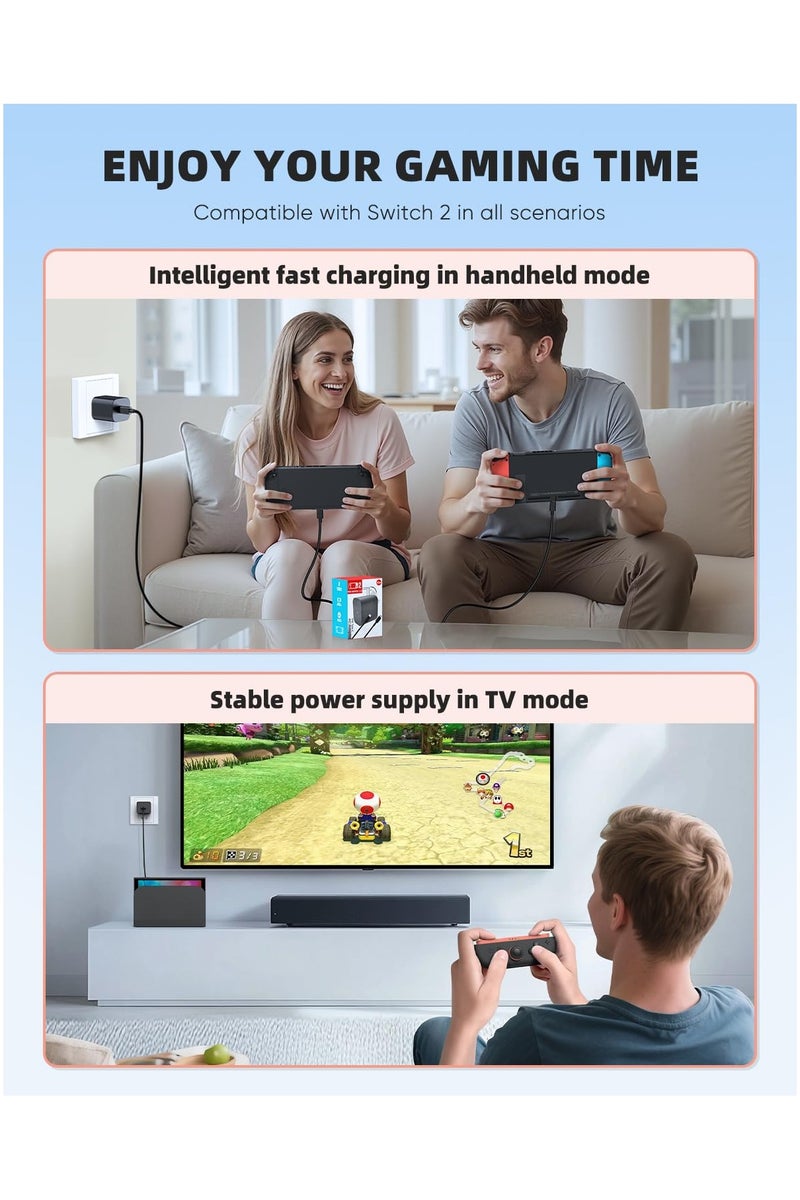 اكسيسن شاحن Switch 2، محول تيار متردد 60 واط لـ Nintendo 2 و Steam Deck، يدعم وضع TV Dock، مصدر طاقة 20 فولت/3 أمبير شحن سريع مع كابل USB C بطول 5 أقدام - Image 4