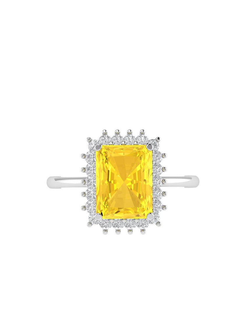 Capri Gold Diana Emerald-Cut Citrine and Flashing Diamond Ring in 18K White Gold  - Image 1