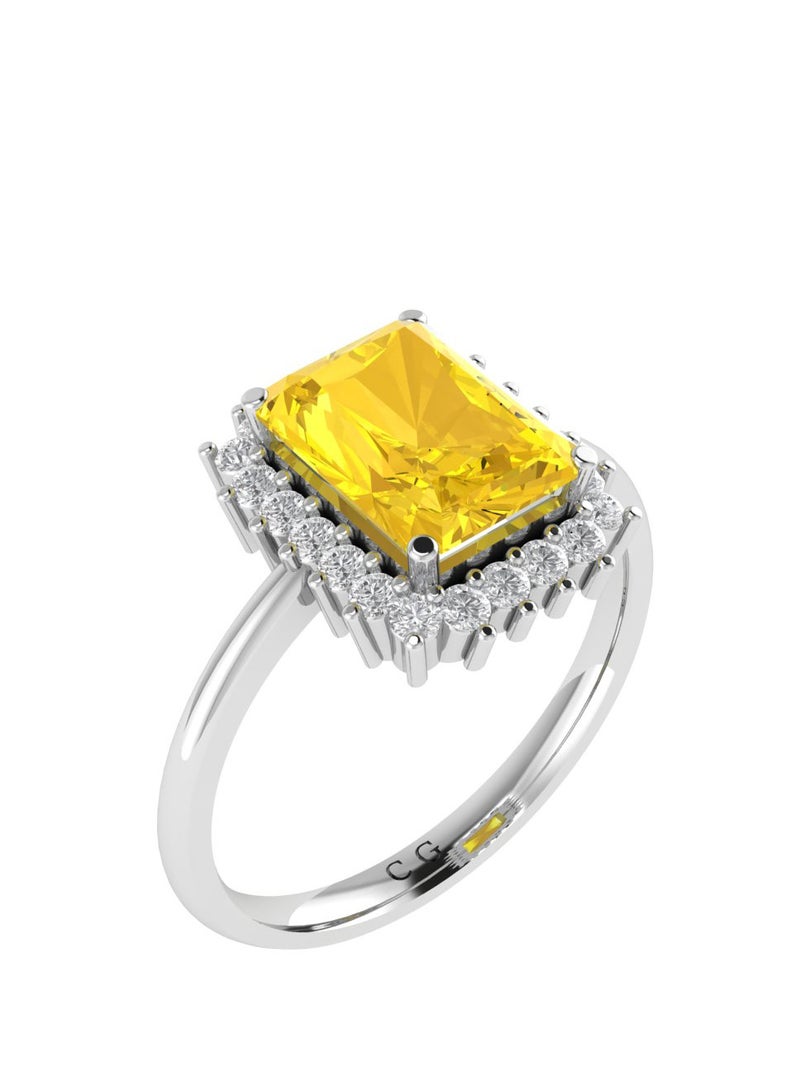 Capri Gold Diana Emerald-Cut Citrine and Flashing Diamond Ring in 18K White Gold  - Image 2