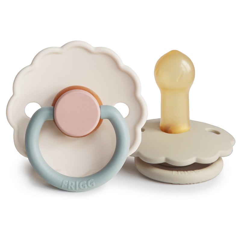 FRIGG Daisy Natural Rubber Baby Pacifier | Made in Denmark | BPA-Free (Cotton Candy/Sandstone, 6-18 Months) 2-Pack - Image 1